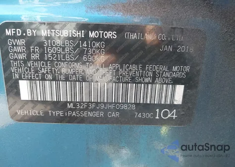 2018 Mitsubishi Mirage G4 Es from USA, damaged, VIN ML32F3FJ9JHF09828
